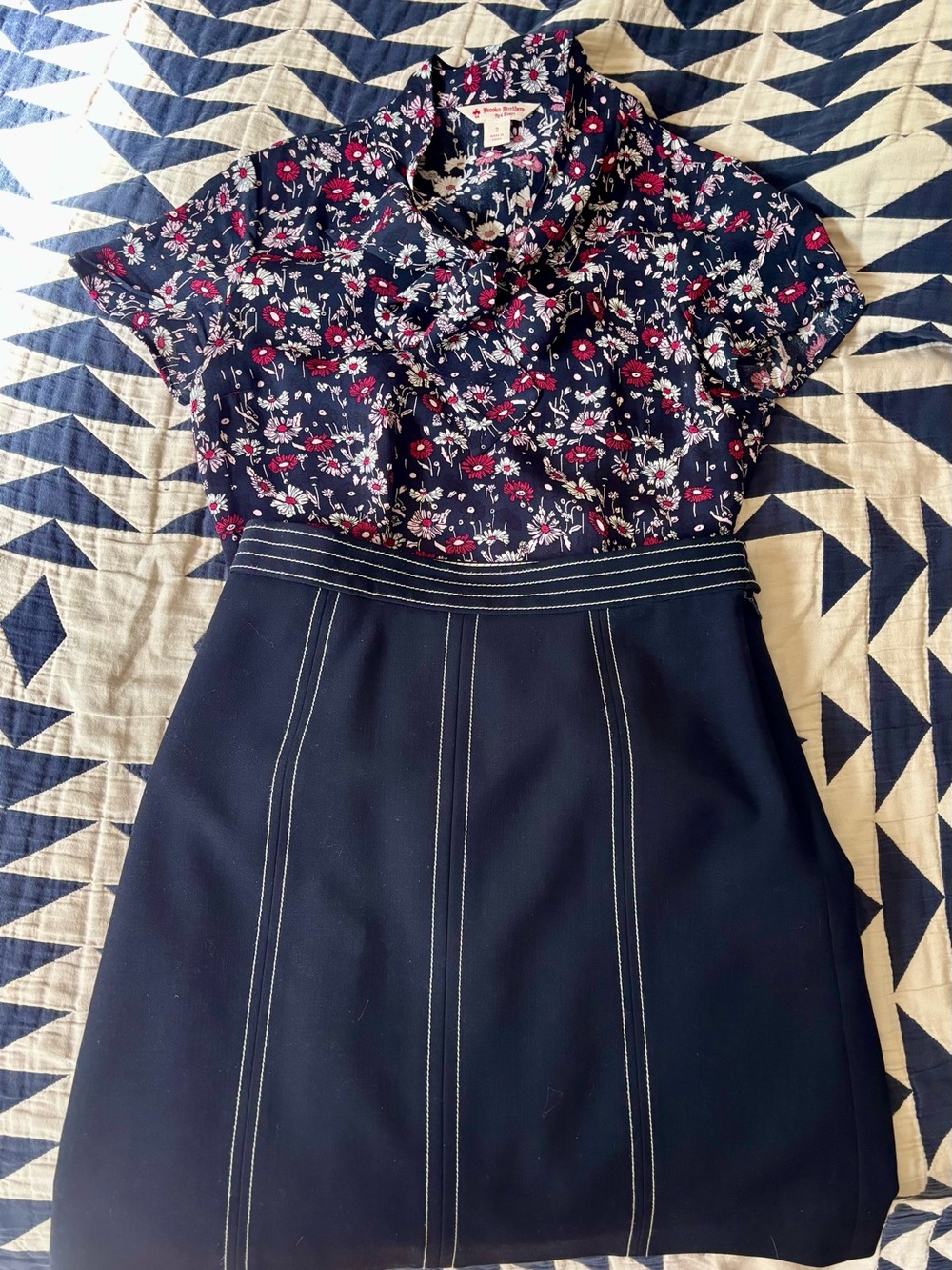 Brooks Brothers Crepe Bow Tie Neck Blouse & Wool-Blende Crepe A-Line Skirt